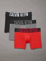 Pack de 3 boxers largos color gris con cintura elástica negra con logo Calvin Klein Intense Power.