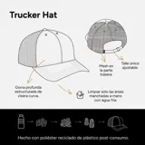 Gorra estructurada de poliéster color negro, ajustable, de visera curva con mesh y parche con diseño de paisaje.