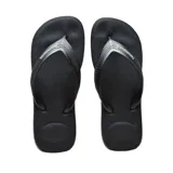 Ojotas negras de goma Havaianas Top Max Confort, con plantilla texturizada y logo en las tiras.