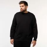 Buzo negro de cuello redondo, corte clásico y mangas largas.