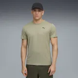 Remera deportiva Puma ESS Poly Tee color verde con logo de la marca estampado en negro en el pecho.