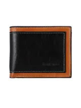 Billetera símil cuero color negro con ribete marrón, interior con gran capacidad.
