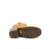 Botín de gamuza color ocre con bordados de estilo western en la caña y el empeine. Tiene taco de madera y suela de goma.