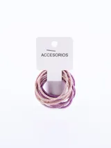 Pack de 12 coleros elásticos para el cabello, en colores rosa y lila con detalles brillantes.