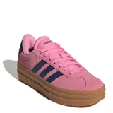 Championes Adidas VL Court Bold de mujer, color rosa con detalles en azul marino y suela marrón de plataforma. Confeccionados en gamuza y cuero.