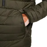 Campera puffer color verde oliva con cierre frontal y cuello alto. Logo de Nike bordado en el pecho.
