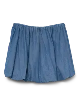 Minifalda azul denim de tiro alto con cintura elastizada y corte globo.