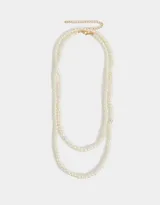 Collar largo de perlas sintéticas color blanco.