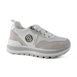 Championes urbanos Korium Allie, color blanco con detalles en gris, con plataforma y cordones.