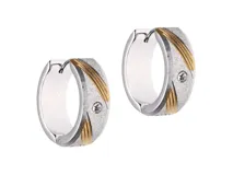 Par de aros tipo argolla de acero plateado y dorado con una circonia engarzada.