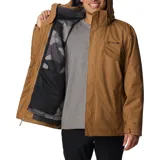 Campera Columbia 3 en 1 color marrón, con capa exterior impermeable y transpirable, y forro polar térmico reflectante.