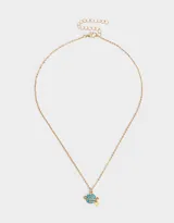 Set de 2 collares dorados para compartir, con cadena de eslabones y dije de planeta con strass rosas y celestes, y dije de corazón.