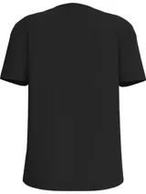 Remera negra de algodón regenerativo con cuello redondo y manga corta. Tiene el logo de Calvin Klein bordado en el pecho.