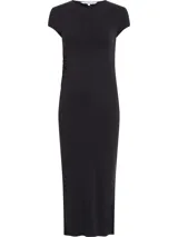 Vestido midi de Calvin Klein, de manga corta, con cuello redondo y aberturas en un lateral.