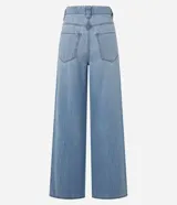 Pantalón de jean de corte wide leg, tiro alto y cintura sastre.