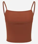 Top cropped color marrón con breteles finos, confeccionado en poliamida.