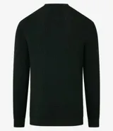 Suéter masculino de malla de viscosa y poliamida color gris claro, con textura de cuadros grid, cuello redondo y mangas largas.
