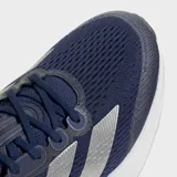 Championes de running Adidas Duramo Speed 2, color azul con detalles plateados y suela blanca.