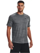 Remera deportiva Under Armour Tech™ 2.0 para hombre, color gris jaspeado con logo negro en el pecho.