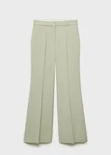 Pantalón largo color verde claro, de diseño wideleg con forro interior, trabillas y dos bolsillos laterales.