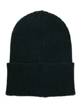 Gorro de lana gris con etiqueta de cuero sintético con logo de la marca.