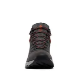 Bota de senderismo Columbia Newton Wander para hombre, color gris oscuro con detalles en negro y naranja. Fabricada en cuero impermeable con tecnología Omni-Tech y suela de caucho Omni-Grip para mayor tracción.