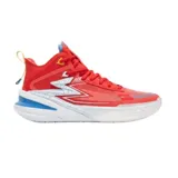 Championes de básquet 361 BIG3 5.0 PRO PE, color rojo con detalles en blanco y azul. Cuentan con entresuela QU!KFLAME CQT, placa de fibra de carbono QU!KBONE, refuerzo de TPU en el antepié y talón.