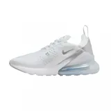 Zapatillas Nike Air Max 270 blancas con detalles plateados y logo Nike en los laterales.
