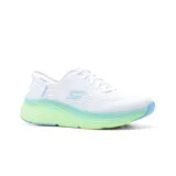 Championes deportivos Skechers Slip-ins: Max Cushioning Elite 2.0, color blanco con detalles en celeste y verde. Cuentan con tecnología Skechers Air Cooled Memory Foam, suela Max Cushioning y entresuela Natural Rocker.