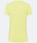 Blusa blanca de algodón con cuello en V, manga corta y bolsillo frontal.