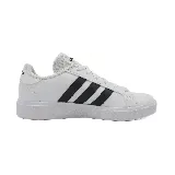 Zapatillas Adidas Grand Court Base 2.0 de cuero sintético blanco con las tres tiras clásicas de Adidas en negro.