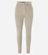 Pantalón skinny de terciopelo cotelê color marrón, con cintura mediana, bolsillos delanteros y traseros, cierre por botón y cremallera.