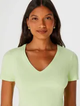 Remera celeste de corte clásico, con cuello en V y mangas cortas.