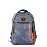 Mochila color gris con detalles en negro y naranja, diseñada para uso diario.