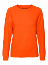 Suéter tejido de punto color naranja, con cuello redondo y mangas largas.
