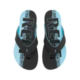 Ojotas Reef Seaside Prints color negro con detalles en celeste.