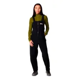 Pantalón tipo jardinero negro de softshell con tirantes ajustables, cierre frontal con cremallera, bolsillos laterales con cremallera y bolsillo en el pecho.