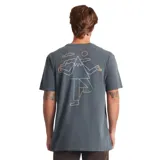 Remera gris de manga corta con cuello redondo y estampado en el pecho de un personaje meditando.