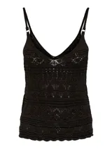 Top negro de tejido de punto con escote en V y tirantes finos regulables.