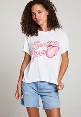 Remera blanca de algodón y poliéster con estampa frontal del logo de The Rolling Stones.