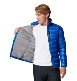 Campera de plumas Columbia Titanium Arctic Crest Down para hombre, color azul eléctrico. Cuenta con tecnología Omni-Heat Arctic que utiliza un sistema de aislamiento de captura solar, y Omni-Shield que repele la humedad y resiste las manchas. Se puede guardar en uno de los bolsillos.