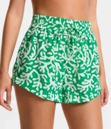 Short de playa de chiffon con estampado de algas, cintura elástica y lazo.