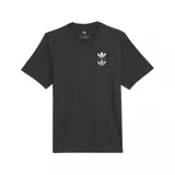 Remera negra de manga corta con cuello redondo y logo Adidas Triple Trifolio estampado en el pecho.
