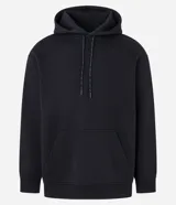 Hoodie masculino de algodón con felpa, color azul marino, de corte relaxed, con capucha ajustable, bolsillo canguro y manga larga.