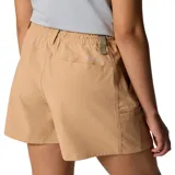 Short de mujer color beige, de corte recto y largo medio, con cintura elástica ajustable con cordón y bolsillos laterales y cargo.