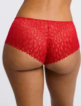 Conjunto de lencería Réne Rofé, compuesto por un soutien de encaje negro con microtul y un panty brasilero de encaje negro con microtul.