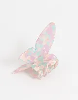 Broche para el pelo con forma de mariposa, con diseño multicolor en tonos pastel.