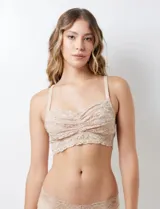 Soutien bralette de encaje floral celeste y micro tul, marca Montelle. Abrocha detrás en tres posiciones.