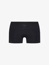 Shorts deportivos ajustados color negro, con cintura elástica de altura media y logo Diesel en relieve en la parte trasera de la cintura.