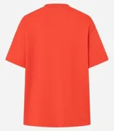 Remera gris de corte cuadrado, cuello redondo y mangas cortas.